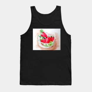 Bowl of Strawberries Watercolor Painting Tank Top